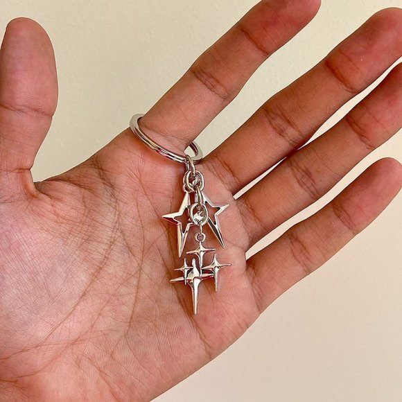 y2k 2000s triple star pendant keyring for keychain - Picture 5 of 8
